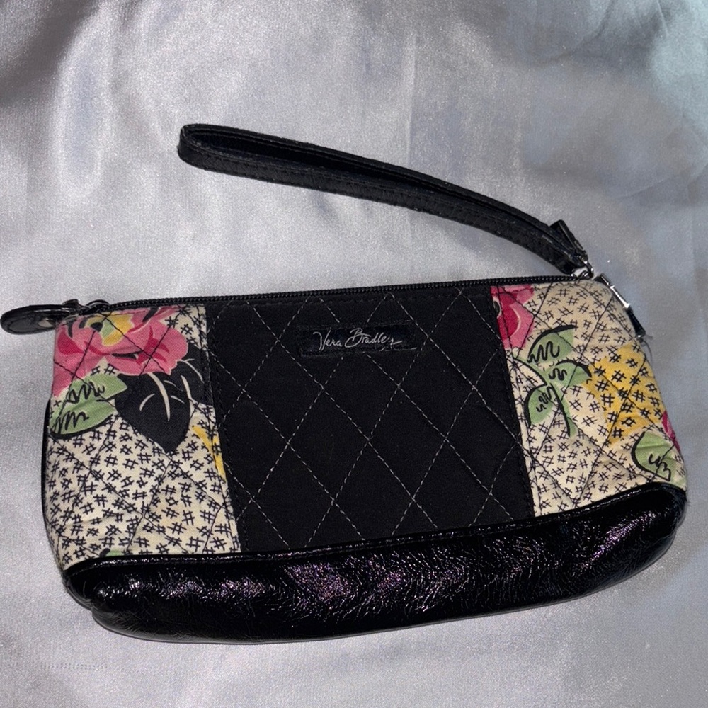 Vera Bradley Black and Multicolor Quilted Wristlet Bag